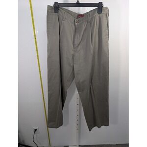 Merona Mens Pleated Chino Pants 36x30 Olive Green Khaki Cotton Blend‎ Trousers